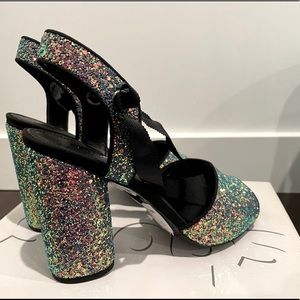 Topshop Iridescent glitter heels. They tie around the ankle. Size 9.5